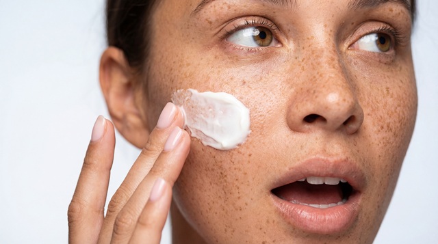 クリームを塗る女性